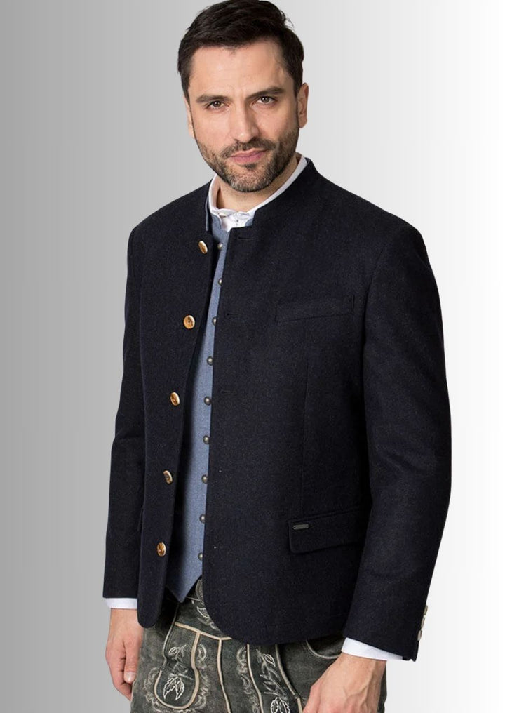 Élégance intemporelle avec cette veste en laine noire pour homme.