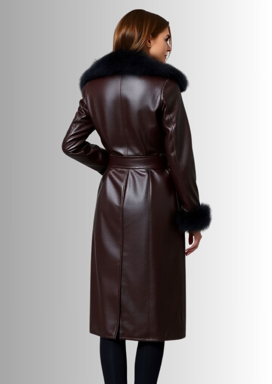 Manteau trench en cuir de mouton, alliant confort et élégance pour un look sophistiqué.