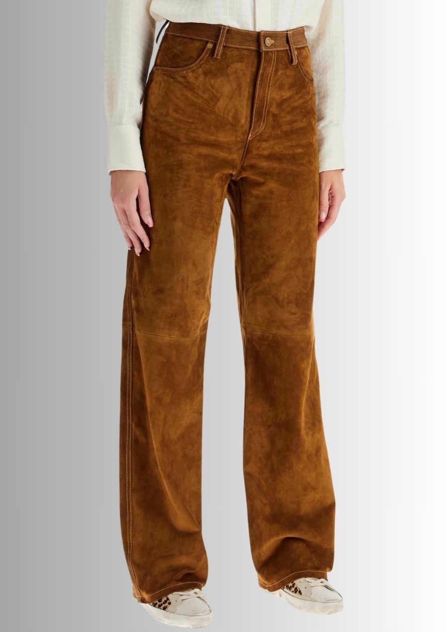 Pantalon en cuir suédé marron pour homme, pour un look chic et polyvalent.