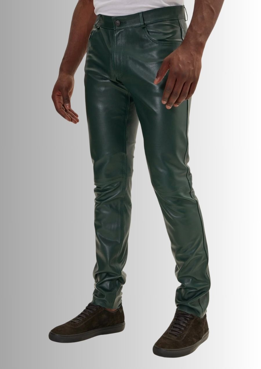 Pantalon vert en cuir de mouton pour homme, tendance et élégant pour un style unique