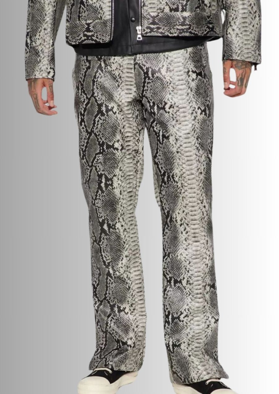 Pantalon homme en cuir avec imprimé python, un look audacieux et original.