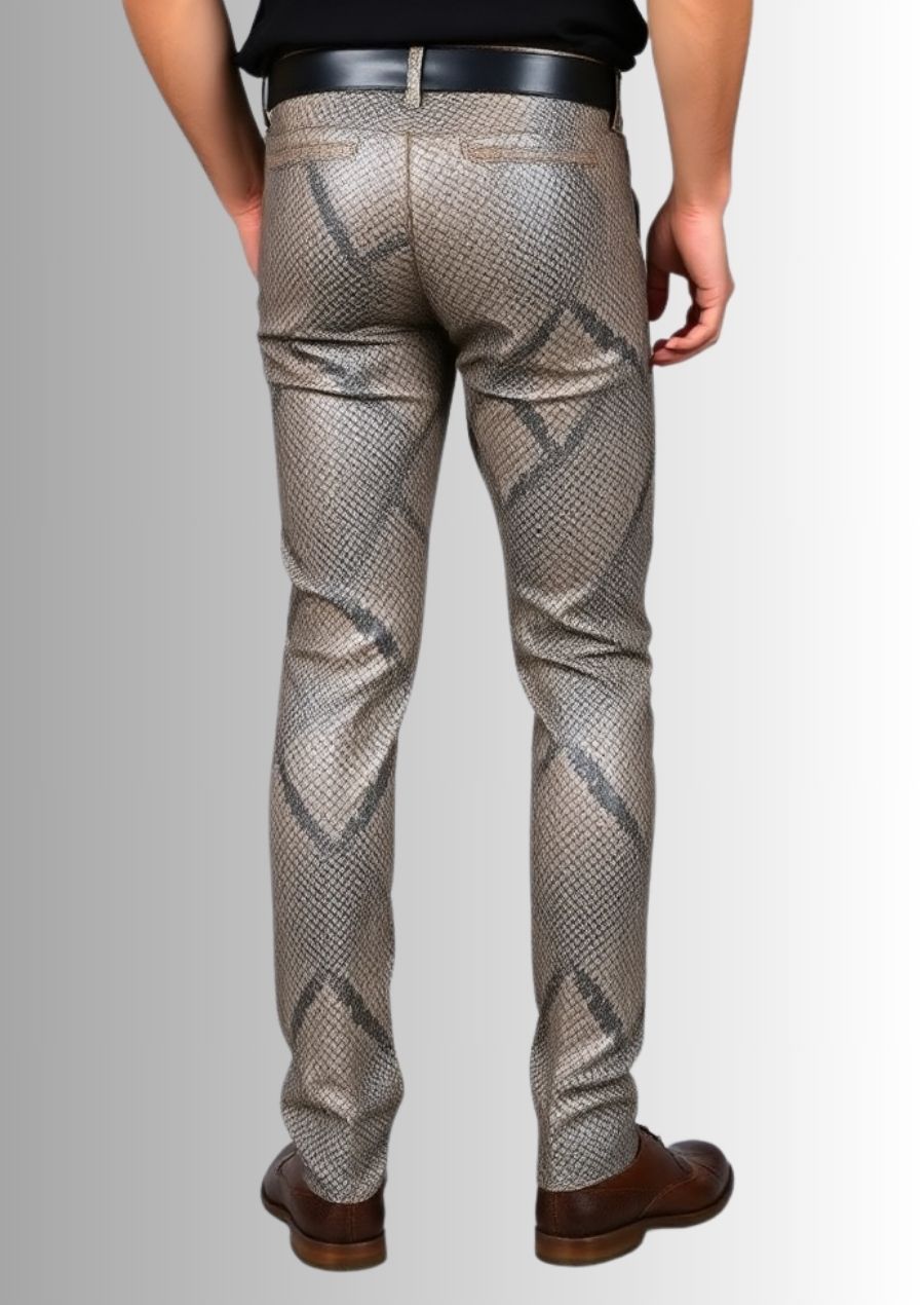Pantalon en cuir avec motif serpent pour homme, un look audacieux et unique.