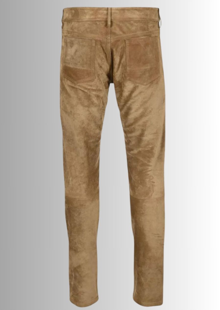 Pantalon homme en cuir suédé, une pièce mode chic et sophistiquée pour un style moderne.