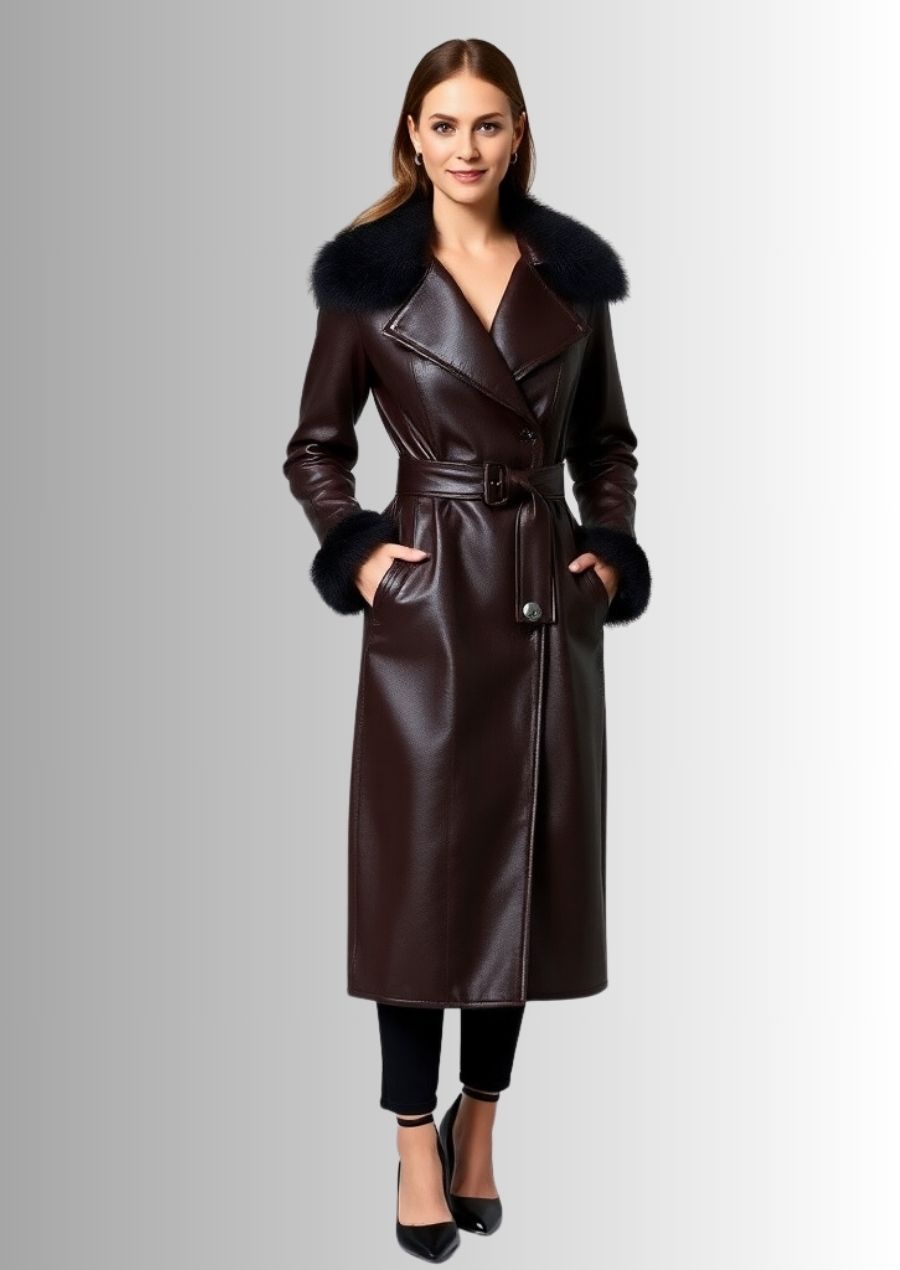 Trench-coat en fourrure pour femme, alliant confort et élégance pour un look raffiné.