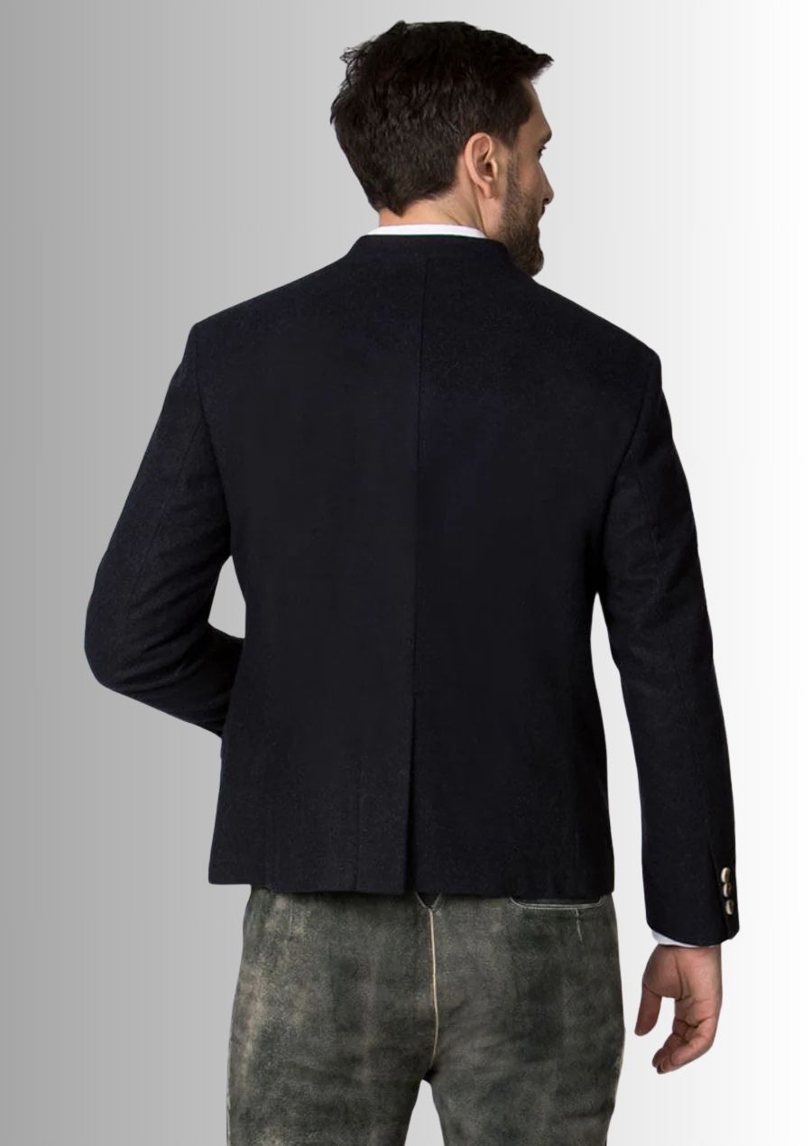 Un design sophistiqué : veste en laine noire double boutonnage pour homme.